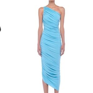 Norma Kamali Ruched One-Shoulder Gown Sz Medium Powder Blue Wedding Guest NYE
